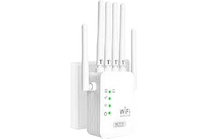 LINNIW WiFi Répéteur WiFi Booster 1200Mbps, 2.4GHz/5.8GHz Amplificateur WiFi avec 6 Antennes, 2 Ports LAN, Compatible avec Toutes Les Box Internet Ethernet Port