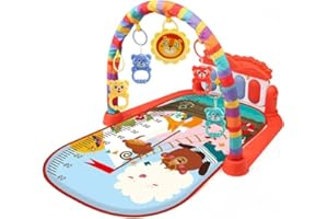 Kadii Baby Spieldecke Krabbeldecke Baby Gym mit Musik und Lichtern, Spielmatte mit weichem Spielbogen, Lichter und Piano für Neugeborene Kleinkinder (Rot)