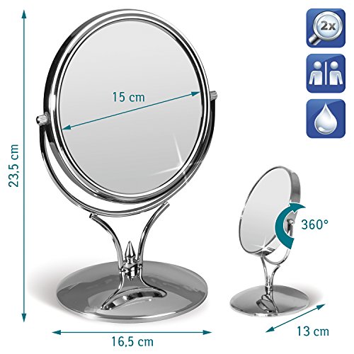 Tatkraft Aphrodite Kosmetik Tischspiegel Zweiseitig mit 2X Vergrößerung Verchromter Rahmen Ø 15cm