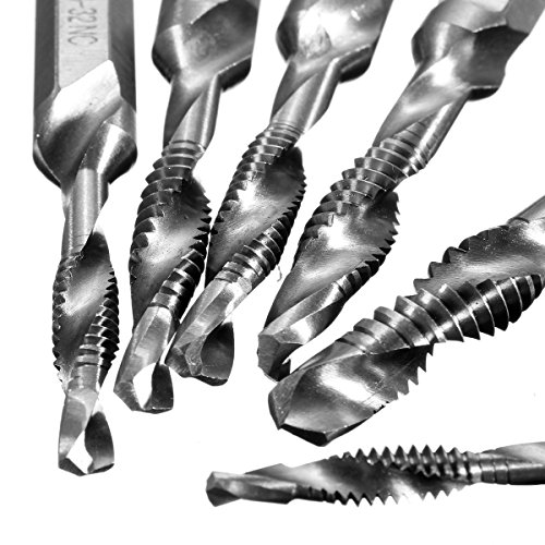 Fortag 6 tlg 1/4″ HSS Sechskanntschaft Kombigewindebohrer Bitsatz Kombigewindebohrersatz Kombi-Gewindebohrer Kombi Gewindebohrer Handgewindebohrer Maschinengewindebohrer Senker Werkzeuge Bohrer-Bit Set - 4