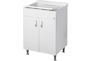 Negrari Eco Lavatoio Bianco Misura 60x60 L60 P60 H85CM Lavapanni Interno Bagno Lavanderia Base Mobile Nobilitato Idrofugo Legno Lavabo Plastica Asse Piedini Ante Battenti Economico Qualità Medio Alta