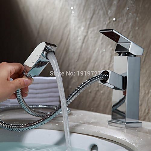 Lcoaung Bathroom/Kitchen Copper Single Lever Basin Faucet With Pull-Out Spray Stick, Polished Chrome