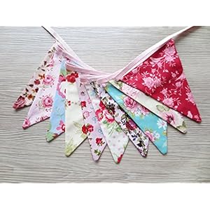 Wimpelkette aus Baumwolle - mit 10 Wimpeln - Gesamtlänge 3,15 m - Rosen romantisch