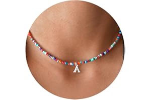 TINGN, Collana girocollo con perline colorate e iniziale, realizzata a mano, in stile bohémien, personalizzabile, per donne, ragazze e bambine, adatta come regalo di compleanno