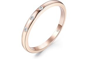 JewelryPalace Classici Pave Anelli Impilabili Donna Argento 925 con Cubica Zirconia, Corda Anello Tre Ori Solitario Anello a 3 Pietre Oro Rosa Anello Dorato a 5 Pietre, Fedi Nuziali Set Gioielli Donna