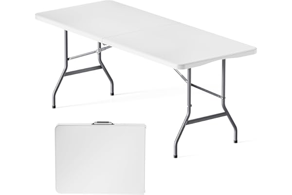 WilTec Table de Camping Pliante, 1800 x 750 x 740 mm, Table Portable Gris Clair en PE-HD/Acier, Table Pliable légère pour extérieur, BBQ, fêtes, Barbecue, Pique-Nique