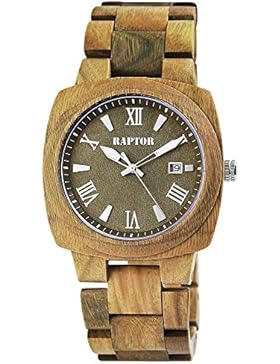 Raptor Herren Armbanduhr Holzband Holzuhr Analog Quarz Olivgrün 298197000009