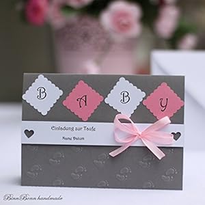 10 Einladungskarten Einladung Taufeinladung Taufe Baby grau rosa Handarbeit binnbonn