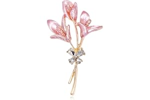 QISUO Light Pink Enamel Calla Lily Floral Brooch in Gold Tone Crystal Cat's Eye Stone Floral Brooch Accessories for Clothes Daily Wear Party Wedding Jewelry Gift for Women Girls