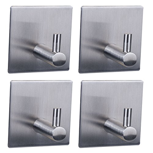 Preisvergleich Produktbild 4 x Handtuchhaken selbstklebend EDELSTAHL Wandhaken Bad und Küche Kleiderhaken Handtuchhalter Ohne Bohren JULIA QUADRATISCH