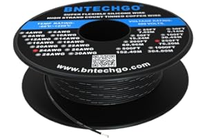 BNTECHGO 24 Gauge Silicone wire spool 250 ft Black Flexible 24 AWG Stranded Tinned Copper Wire