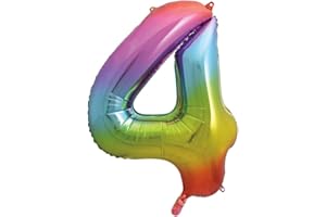 Unique Party 56804 - Palloncino Gigante Numero 4-86 cm - Colori Arcobaleno