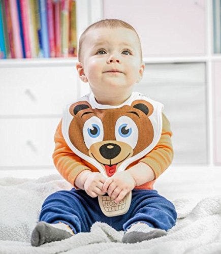 DELEKO Bärchen & Fässchen Lätzchen aus Baumwolle mit einem Beißring aus Ahornholz Handgemacht, natürlich, ökologisch, Ideal für zahnendes Kind ! - 3