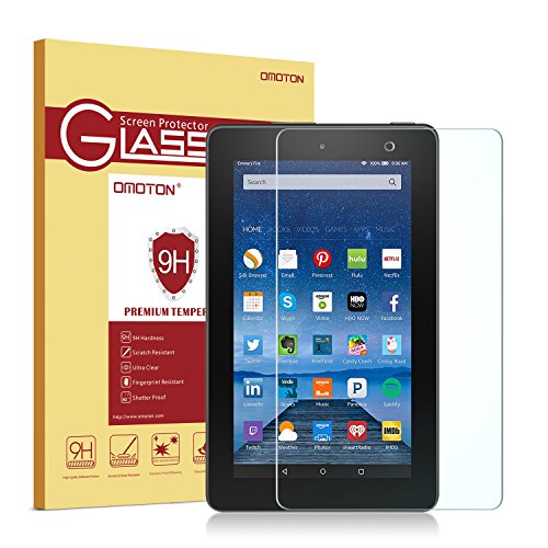 OMOTON Panzerfolie Schutzfolie für Fire-Tablet, 17,7 cm (7 Zoll) mit [9H Härte][ Anti-Kratzen][Kristall-klar][Bläschenfrei zu Montage][lebenslange Garantie]