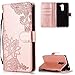 Produktbild Handyhülle für Huawei Mate 9 Lite Leder Brieftasche,FNBK Blumen Flip Wallet Stand Case Card Slot Leder Tasche Karteneinschub Magnetverschluß Kratzfestes Rosegold Schutzhülle für Huawei Mate 9 Lite