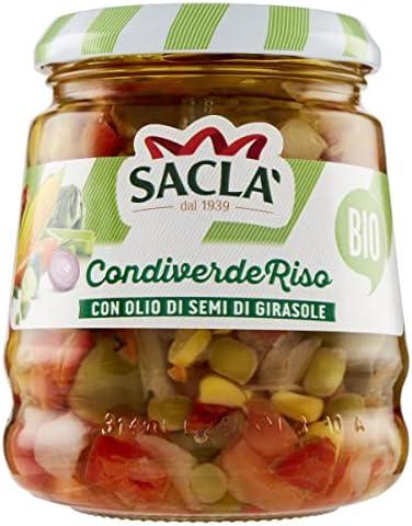 Saclà, Condiverde Riso Classico Biologico, Condimento di Mix di Verdure da Agricoltura Biologica per Insalate di Riso e altri Cereali, Vaso Vetro, 290g, Confezione da 6 pezzi