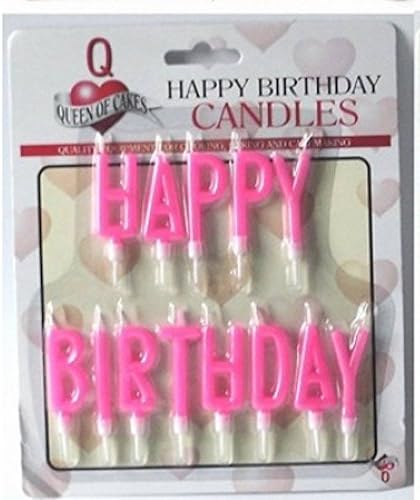 Queen of Cakes Happy Birthday Candle Set with Holders Pink