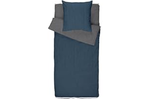 BLEU CALIN Caradou Parure de Lit Enfant Microfibre Lavée, 4 Pièces Couette Incluse, 90 x 190 cm, Bleu Marine-Gris Anthracite