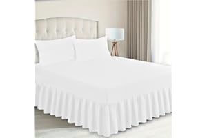 ZIYA HOMES White Double Fitted Valance Sheets Polycotton Frilled Bed Sheet Anti Allergic Bed Skirt Fitted Valance Sheet - Extra Deep Fitted BedSheets Easy Care Bed Sheet