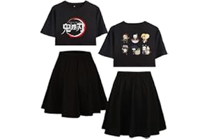 Yumenam Mujeres Niñas Camiseta Cortos y Falda 2 Piezas Chándales Kamado Nezuko Impreso Crop Top + Falda Conjuntos de Pijamas Ropa Deportiva Informal de Verano para Demon Slayer Fans