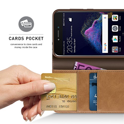 BEZ Cover Huawei P8 Lite 2017, Custodia Portafoglio Huawei P8 Lite 2017 Protettiva in Tela e PU Pelle Libro Flip Case con Porta Carte Funzione Appoggio, Chiusura Magnetica, Nero