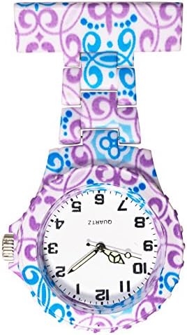 Ellemka JCM 2102 – Classic Watch Clip Fob Nurse Care/R Quartz Pulse Overalls Hanging Ribbon Lapel Pin Fashion Trend Art Design Design Blue/Purple Henna