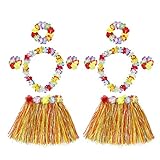 Colorido y reutilizable: los leis de flores más densas son vibrantes, incluyendo amarillo, verde, naranja, azul, púrpura y rojo; Faldas hula de hierba: colores mixtos brillantes. El hermoso conjunto de trajes hawaianos te hace encantador y llamativo.