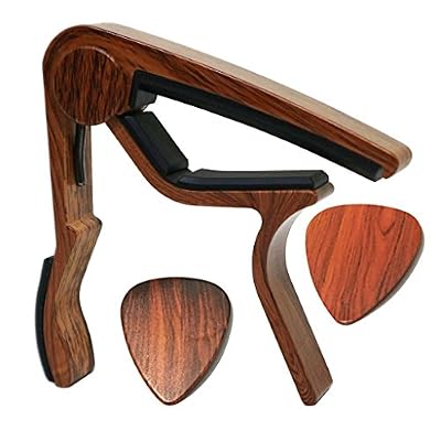 Moreyes Guitare Capo pour guitare acoustique, ukulélé, guitare électrique, basses avec couleur bois médiators Mirabow color