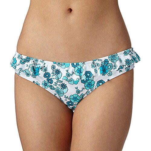 Ultimate Beach Womens White Oriental Ditsy Print Frilled Bikini Bottoms 8