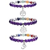 Jovivi Lot de 3PCS 7 Chakra Pierres Naturelles Amethyste Perles d'Energie Bracel