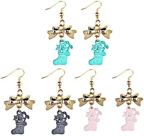STXMALL Christmas Gift Fashion Earrings Christmas Stocking Style Bowknot Jewelry Earrings - Green + Pink + Grey