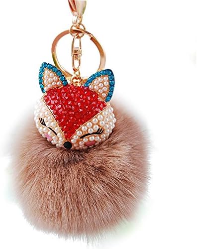 ANKKO Keyring Pendant Plush Ball Artificial Inlay for Bag Handbag Car Key Chain Plush Pendant (Fox-Head, Coffer)