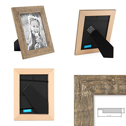 2er Bilderrahmen-Set 13×18 cm Strandhaus Rustikal Eiche-Optik Natur Massivholz mit Glasscheibe inkl. Zubehör / Fotorahmen - 2