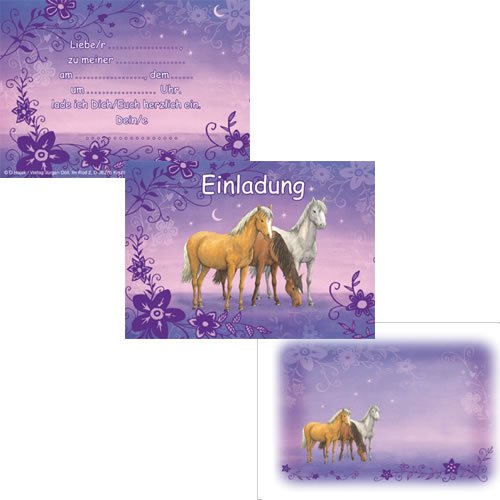 12-teiliges Einladungen-Set * LILA TRAUMPFERDCHEN * mit 6 Einladungskarten und 6 Umschläge für Kindergeburtstag // Kinder Geburtstag Party Einladung Karten Mädchen Pony Pferde - 2