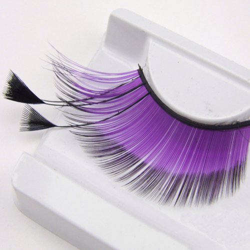 INSTANT GLAM? LONG THICK FEATHER FALSE EYELASHES! FANCY DRESS PARTY FESTIVAL (purple and black)