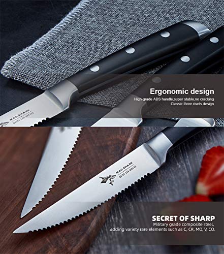 MAD SHARK Steakmesser 4,5-Zoll-Steakmesser, 4er-Set,Bester Deutscher High Carbon-Edelstahl mit Ergonomischem Griff, Beste Wahl für Die Küche zu Hause und den Esstisch - 5