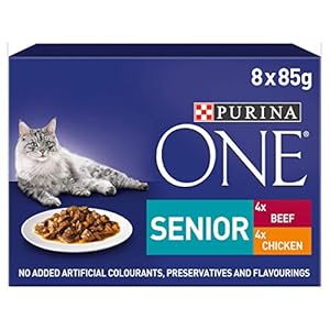 PURINA ONE Comida para Gatos Senior 7+, de Pollo y Carne, 40 Bolsas de 85 g (5 x 8)