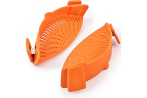 Cozihom Silicone Clip-on Stew-Pan Strainer, Pasta Strainer, Colander, for Pan Universal Size, Food Grade Material/Heat Resistant, 2 PCS, Orange