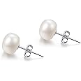 White Real Pearl Earrings 925 Sterling Silver 5mm Small 6mm 7mm 8mm10mm Button Freshwater Cultured Pearl Stud Earrings