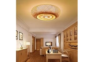 COOYO Plafonnier Vintage Plafond Rotin Bambou Naturel Tissage Manuel Lampes Suspendues E27 Lustre Rond Suspendue Salle Manger Étude Salon Café Luminaires Salon Lustre Lustrerie Suspension Luminaire,60cm