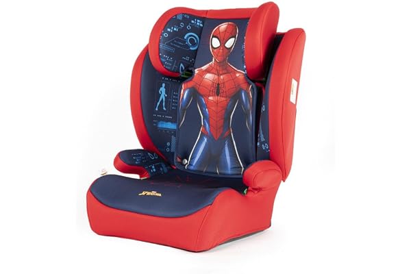 Tataway Marvel Spiderman i-Size, siège auto pour enfant 15-36 kg (3,5-12 ans), 100-150 cm, groupe 2/3, s'installe avec une ceinture à 3 points, rouge et bleu