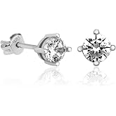 NEREZE 925 Sterling Silver Diamond Mounted 4 mm Solitaire Earrings