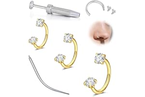 WillTen 16G 18G Bijoux pour piercing au septum Anneau pour septum, anneau pour nez à double gemme en forme de fer à cheval Piercing en fer à cheval acier inoxydable