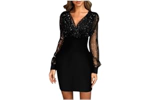 riou Vestidos de Fiesta para Mujer 2024 Elegante Sexy Lentejuelas Bodycon Negro Retro Elegante Vestido de Fiesta Club Mini Vestido Falda Casual Todos los días