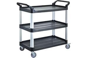 BPT Servierwagen mit 3 Böden Partition Küchenwagen,Tragfähigkeit 250 kg,Reinigungswagen im Restaurant，Hotel Schul Küche Abräumwagen Rollwagen (Servicewagen)