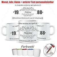 Tasse Geburtstag / Monat, Jahr, Name und unterer Text personalisierbar / 18. Geburtstag / 30. Geburtstag / 40. Geburtstag / 50. Geburtstag / 60. Geburtstag / 70. Geburtstag / Jubiläum / Geburtstagsgeschenk / mit Namen