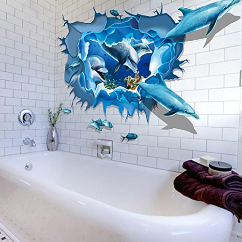 Saingace Entfernbarer Delphin 3D Meer-Ozean-Aufkleber-Wand-Abziehbild-Wand-DIY Dekor-Kind-Raum Art Wandaufkleber Wandtattoo Wandsticker