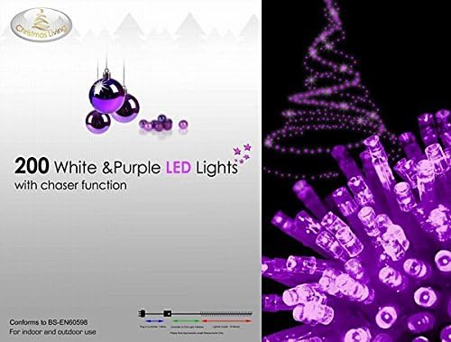 200 PURPLE &amp; WHITE LED LIGHTS WITH CHASER FUNCTION BY CHRISTMAS LIVING