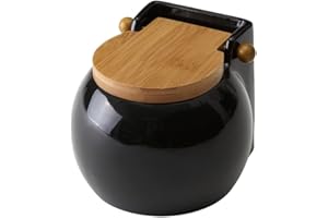 CASASELECCION Salero con tapa de bambú y cerámica negro de 13x12x11 cm - LOLAhome