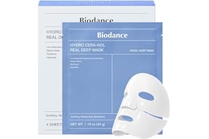 BIODANCE Hydro Cera-nol Real Deep Mask, Hydrogel Mask, Soothing, Moisturising, Nutritious, Korean Skin Care, 34 g x 4 Pieces